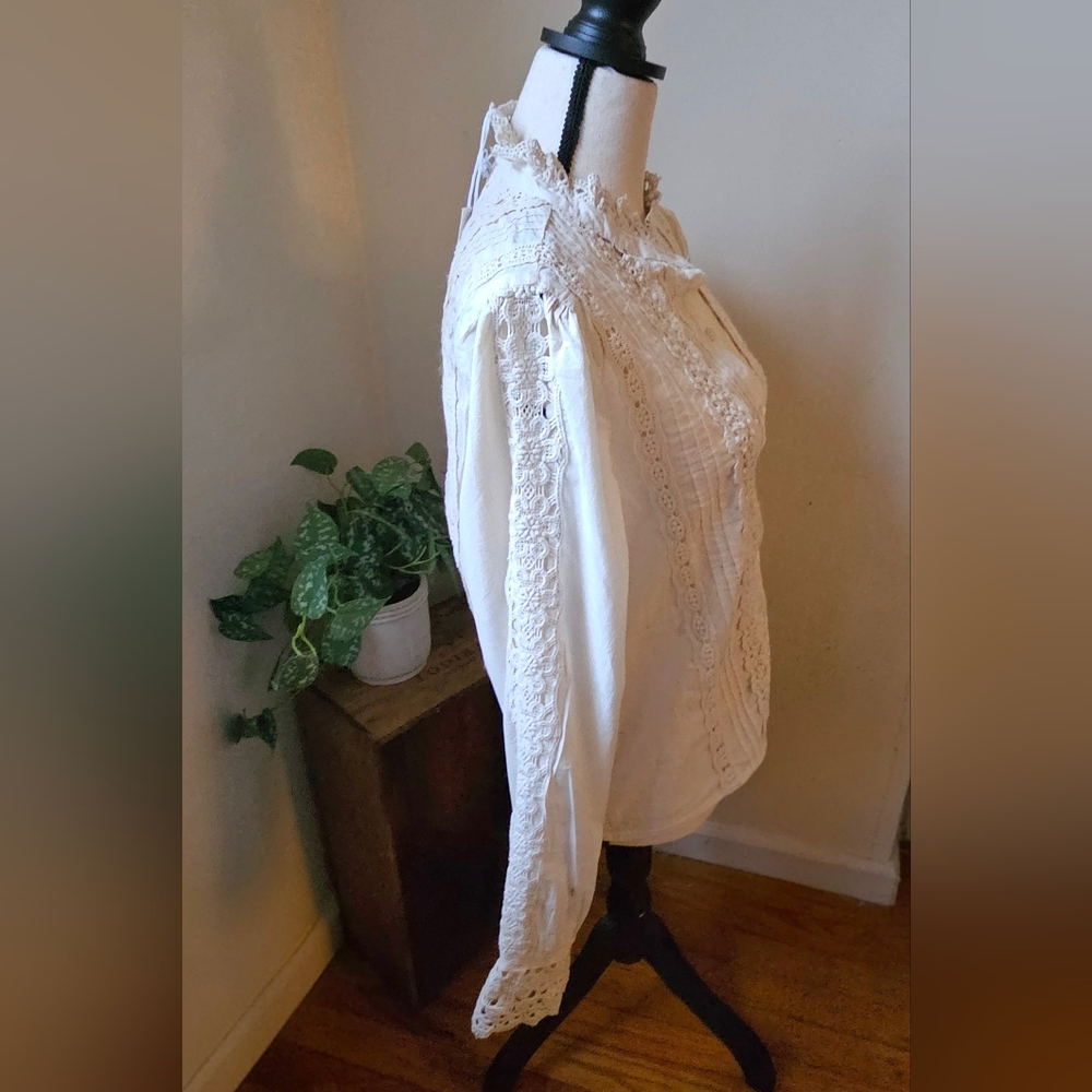 Jennifer & Grace nwt size large antique white long sleeve button down top blouse - Picture 5 of 10
